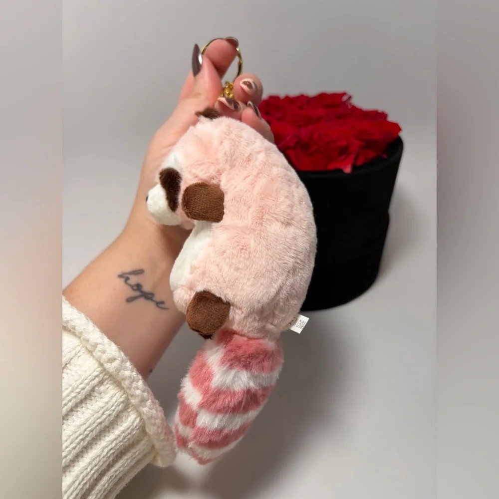 Plush Raccoon Bag Charm Keychain – Pink Faux Fur Tail Cute - Picture 3 of 6